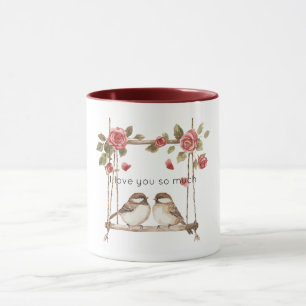 Rosen lieben Vögel auf der Schaukel Tasse