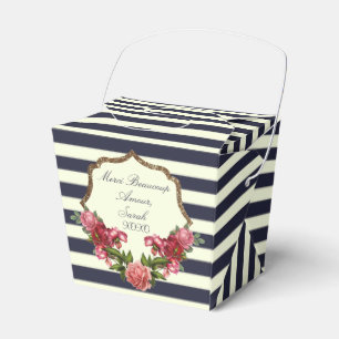 Rosen-Marine-blaue Streifen und Geschenkschachtel