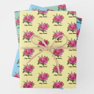 Rosen mit Dahlien Geschenkpapier Set