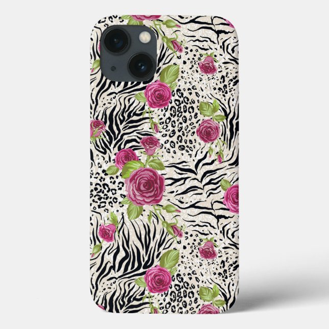 Rosen On Animal Pattern Case-Mate iPhone Hülle (Rückseite)