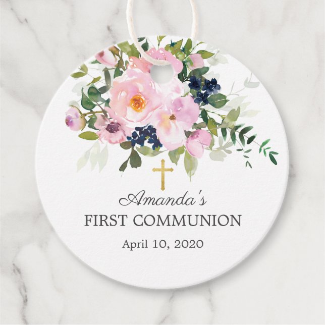 Rosen & Peonies Erste Heilige Kommune Geschenkanhänger (Vorderseite)
