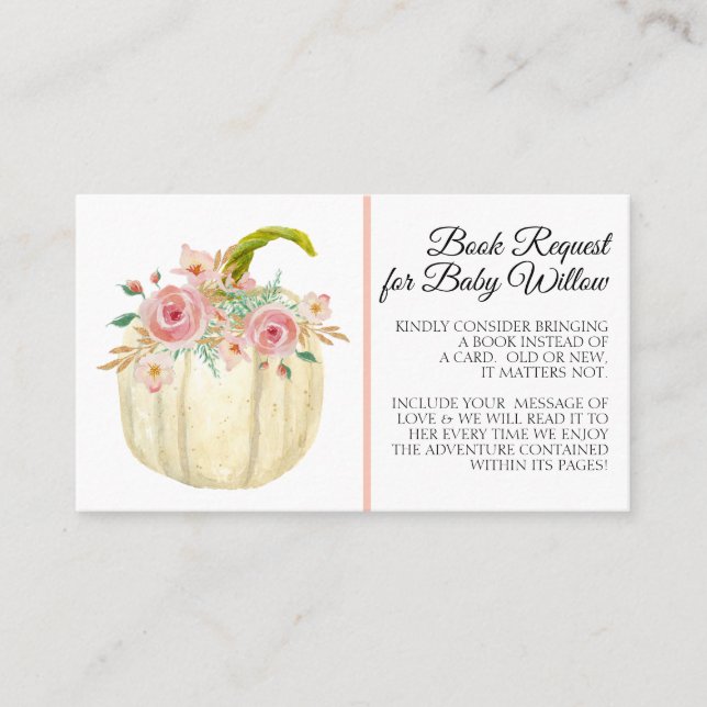 Rosen Peony Blush Pink Floral Pumpkin Buchanfrage Visitenkarte (Vorderseite)