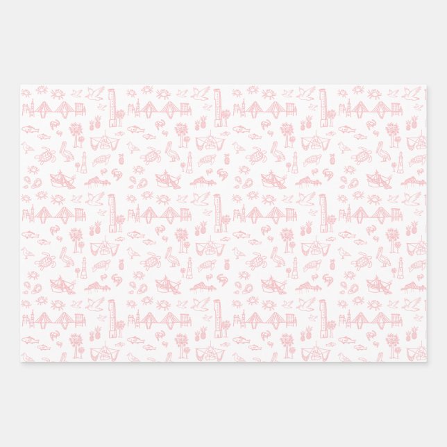 Rosen Pink Charleston Toile Wrapping Paper Geschenkpapier Set (Vorderseite)