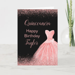Rosen Pink Dress Imitate Glitzer Quinceanera Karte
