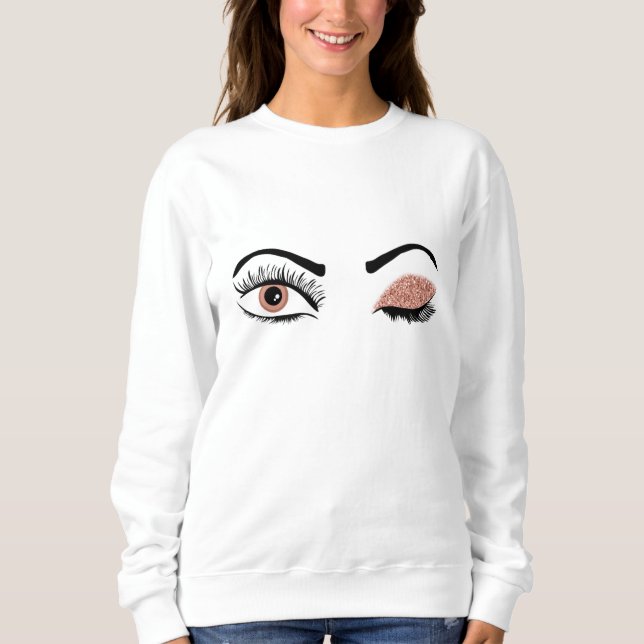 Rosen Pink Gold Eyelashes Glitzer Sweatshirt (Vorderseite)