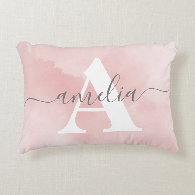 Rosen Quartz Monogram Rosa Skriptname Personalisie Dekokissen (Vorderseite)