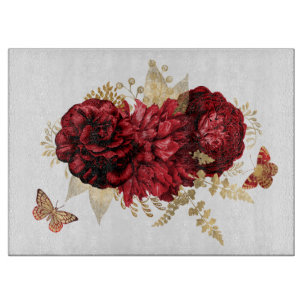 Rosen Red Gold Floral Butterfly Schneidebrett