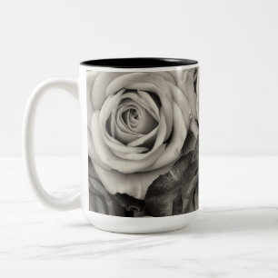 Rosen Romantisches Schwarz-Weiß-Blumen-Foto Zweifarbige Tasse