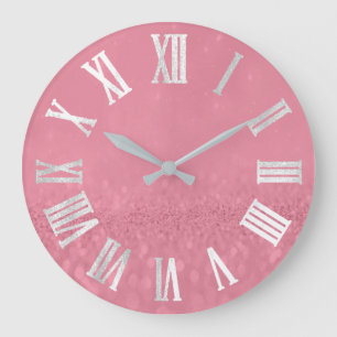 Rosen-rosa graues silbernes Glitzer-Metall Große Wanduhr