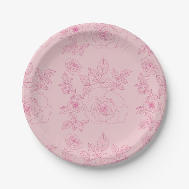 Rosen Rosa Pappteller (Vorderseite)