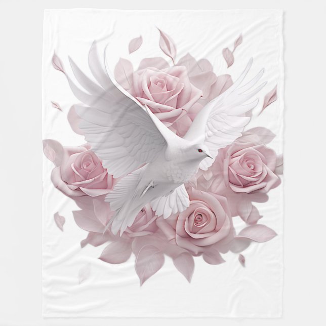 Rosen rosa + Taube Fleecedecke (Vorderseite)