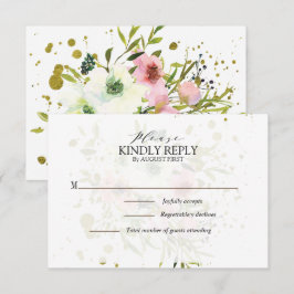 Rosen, rot und weiß, mit Goldplättchen Hochzeit RSVP Karte