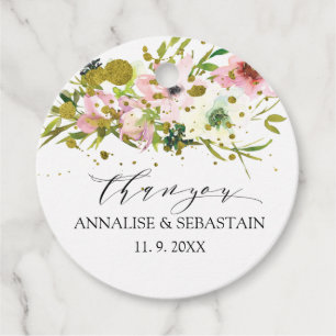 Rosen, rot und weiß, mit Goldspritzen Hochzeit Geschenkanhänger