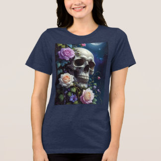 Rosen-Schädel im Mondlicht Tri-Blend Shirt