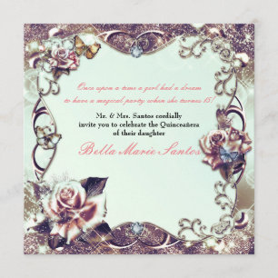Rosen & Schmetterlinge Bronze Quinceañera-Party Einladung