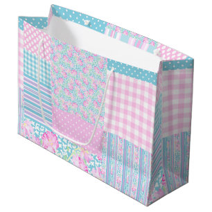 Rosen, Schmetterlinge Faux Patchwork Große Geschen Geschenktüte