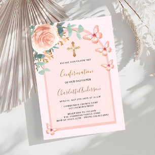 Rosen-Schmetterlinge Floralbogen Luxus Konfirmatio Einladung