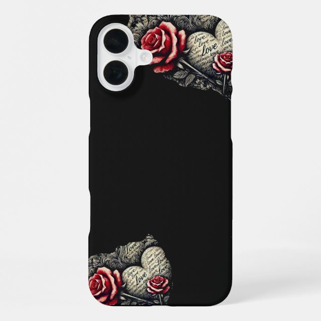 Rosen & Schrift Herzen iPhone 16 Plus Hülle (Rückseite)