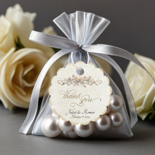 Rosen-Schriftrolle & Monogramm - Gekräuselte Creme Geschenkanhänger