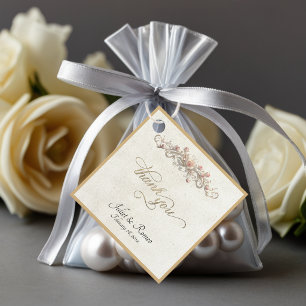 Rosen-Schriftrolle & Monogramm - Quadratisch Creme Geschenkanhänger