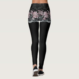 Rosen-Spitze-Gürtel-Kurzschlüsse auf schwarzen Leggings