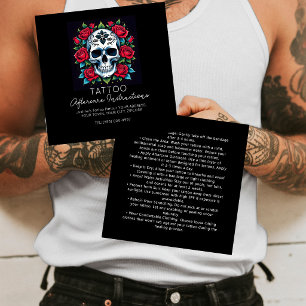 Rosen-Totenkopf-Tattoo Nachsorgeanweisungen Stylis Quadratische Visitenkarte