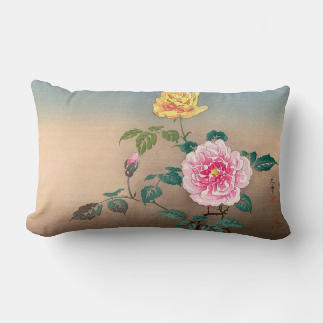 Rosen Tsuchiya Koitsu japanisches Blumenmalen Lendenkissen (Vorderseite)