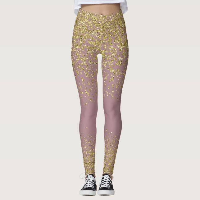 Rosen-u. Goldglänzende Leggings (Vorderseite)