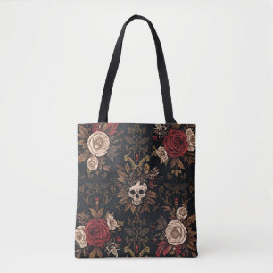 Rosen & Überreste-Tasche – Gothic-Blumen-Schädel-T Tasche
