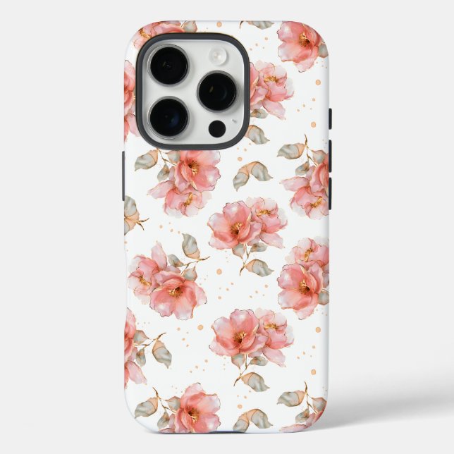 Rosen und Blätter, rosa iPhone 16 Pro Hülle (Rückseite)