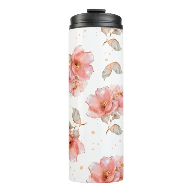 Rosen und Blätter, rosa Thermosbecher (Vorderseite)