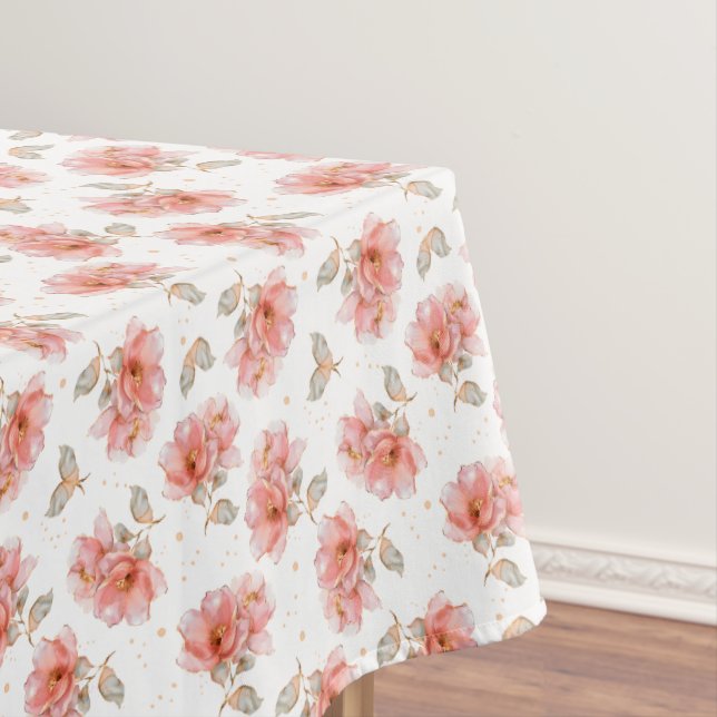 Rosen und Blätter, rosa Tischdecke (Beispiel)