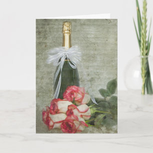 Rosen und Champagner Hochzeitstag Karte