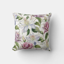 Rosen- und Clematis-Muster-Wurfkissen, 40x40 cm