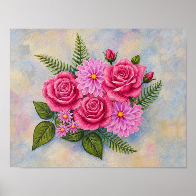 Rosen und Dahlien Poster (Vorne)