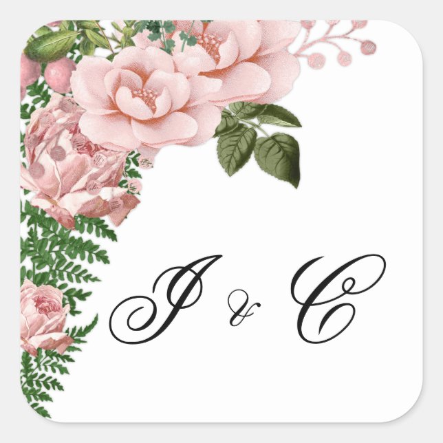 Rosen und Ferns Wedding Quadratischer Aufkleber (Vorderseite)