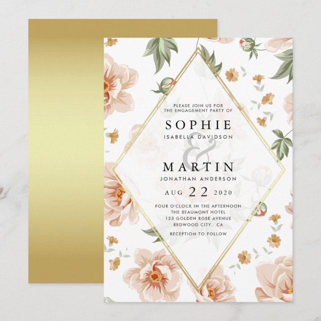 Rosen und Gold Elegante Engagement Party für die B Einladung (Vorne/Hinten)