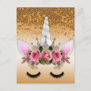 Rosen und Gold Glitzer Einhorn Postkarte