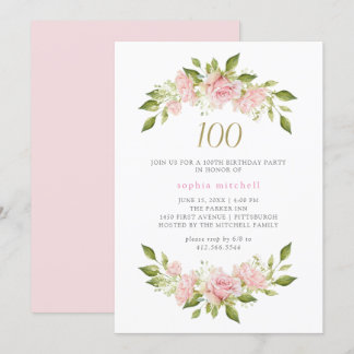 Rosen und Gold in hübschem Rosa | 100. Geburtstag Einladung