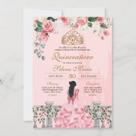 Rosen und Gold Princess Mairytale Quinceñera Einladung