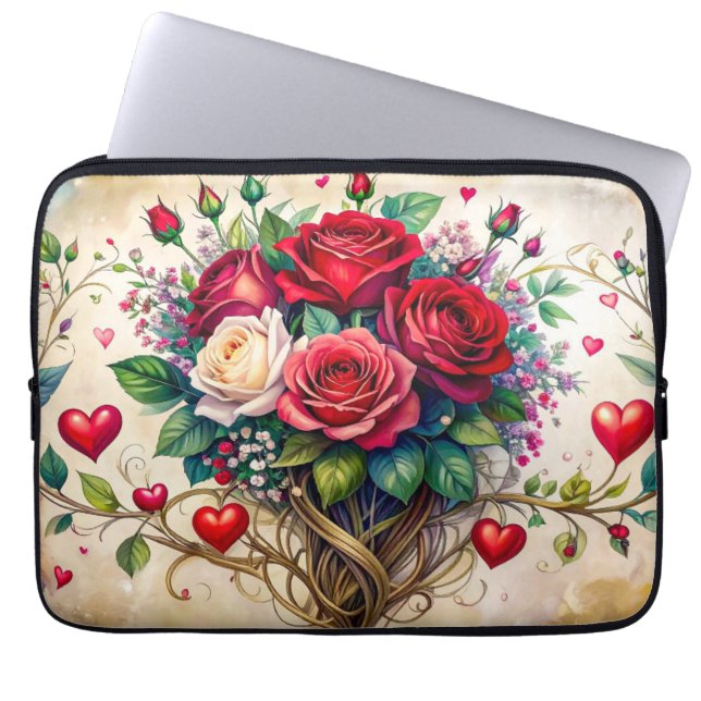 Rosen und Herzen Laptopschutzhülle (Vorderseite)
