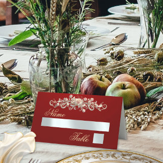 Rosen- und Herzmonogramm - Rot Platzkarte