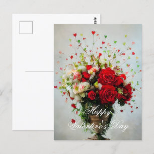 Rosen- und Herzstrauß Valentinstag Postkarte
