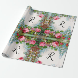ROSEN UND JASMINEN BLUMENMONOGRAMM GESCHENKPAPIER