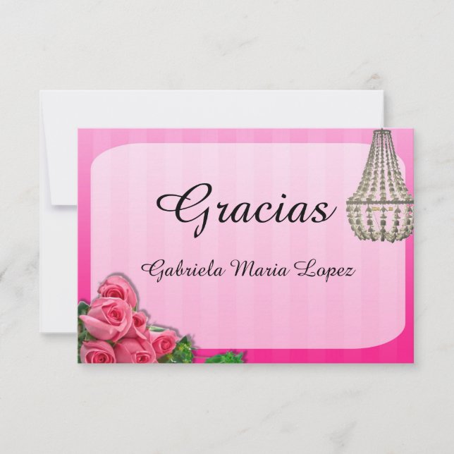 Rosen und Leuchter Quinceanera danken Ihnen Karten (Vorderseite)