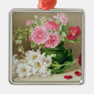 Rosen und Lilien Silbernes Ornament