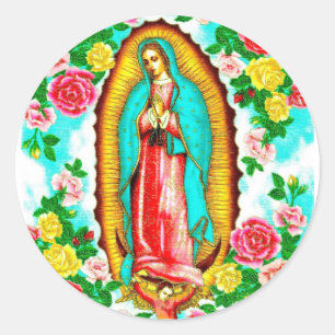 ROSEN UND MADONNA VON GUADALUPE.ART ENTWURF RUNDER AUFKLEBER