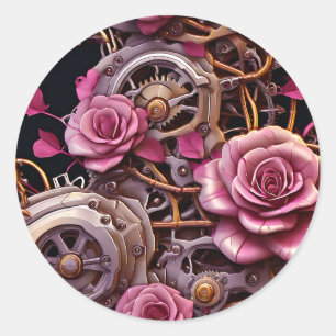 Rosen und Metallgeere Steampunk Runder Aufkleber