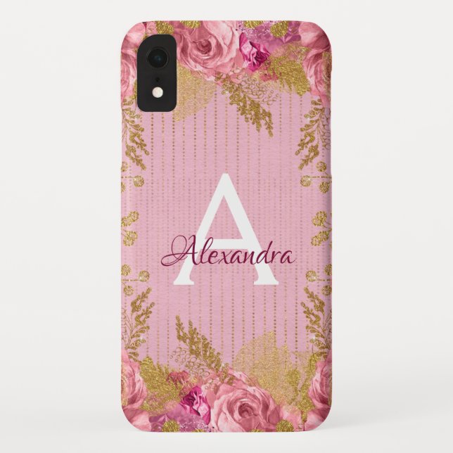Rosen und Monogramm für den Blumenpinsel Case-Mate iPhone Hülle (Rückseite)