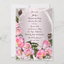 Rosen und Perlen in Rosa, elegant, Junggeselinnen- Einladung